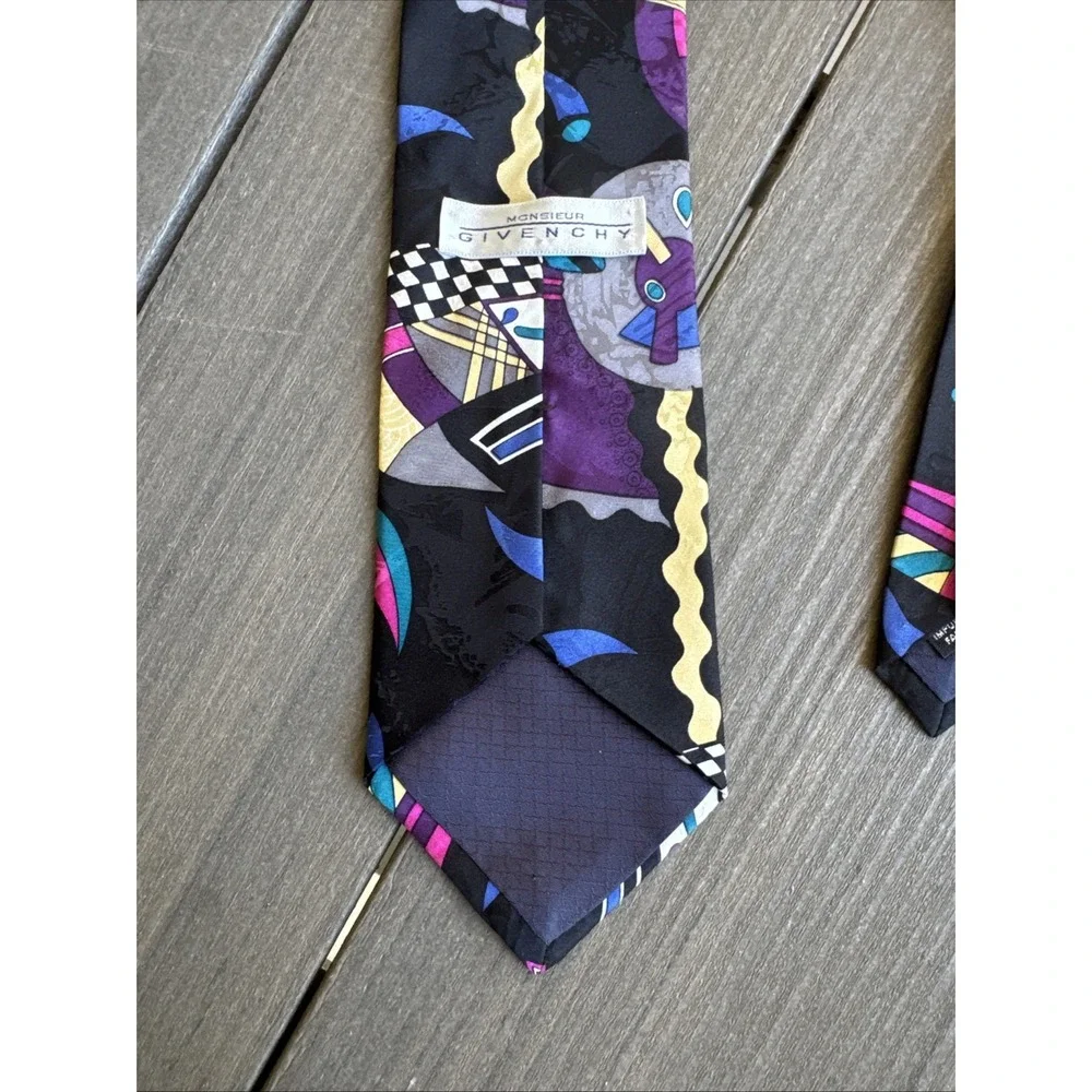 Vintage Monsieur Givenchy SilkTie USA Abstract Geometric Memphis 80s90s Designer